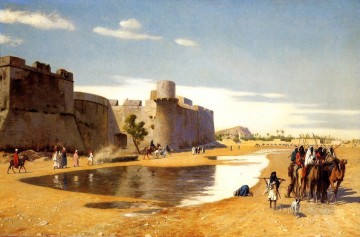  Fort Obras - Una caravana árabe fuera de una ciudad fortificada Egipto Orientalismo árabe griego Jean Leon Gerome
